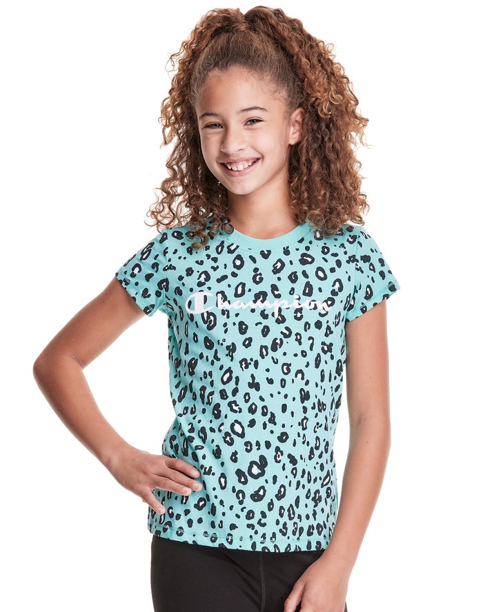 Champion Classic Graphic Leopard Print T-Shirt Meisjes - Turquoise/Zwart - Belgie 0135DRLCI